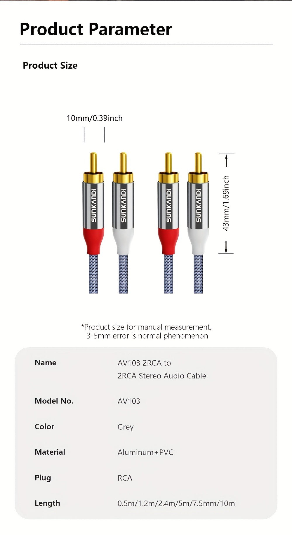Gold-Plated 2RCA to 2RCA Stereo Audio Cable High-Fidelity Sound for Home Theater HDTV Gaming Consoles Hi-Fi Systems Amplifiers DVD Players Stylish Gold Connectors Lossless Audio Transmission
