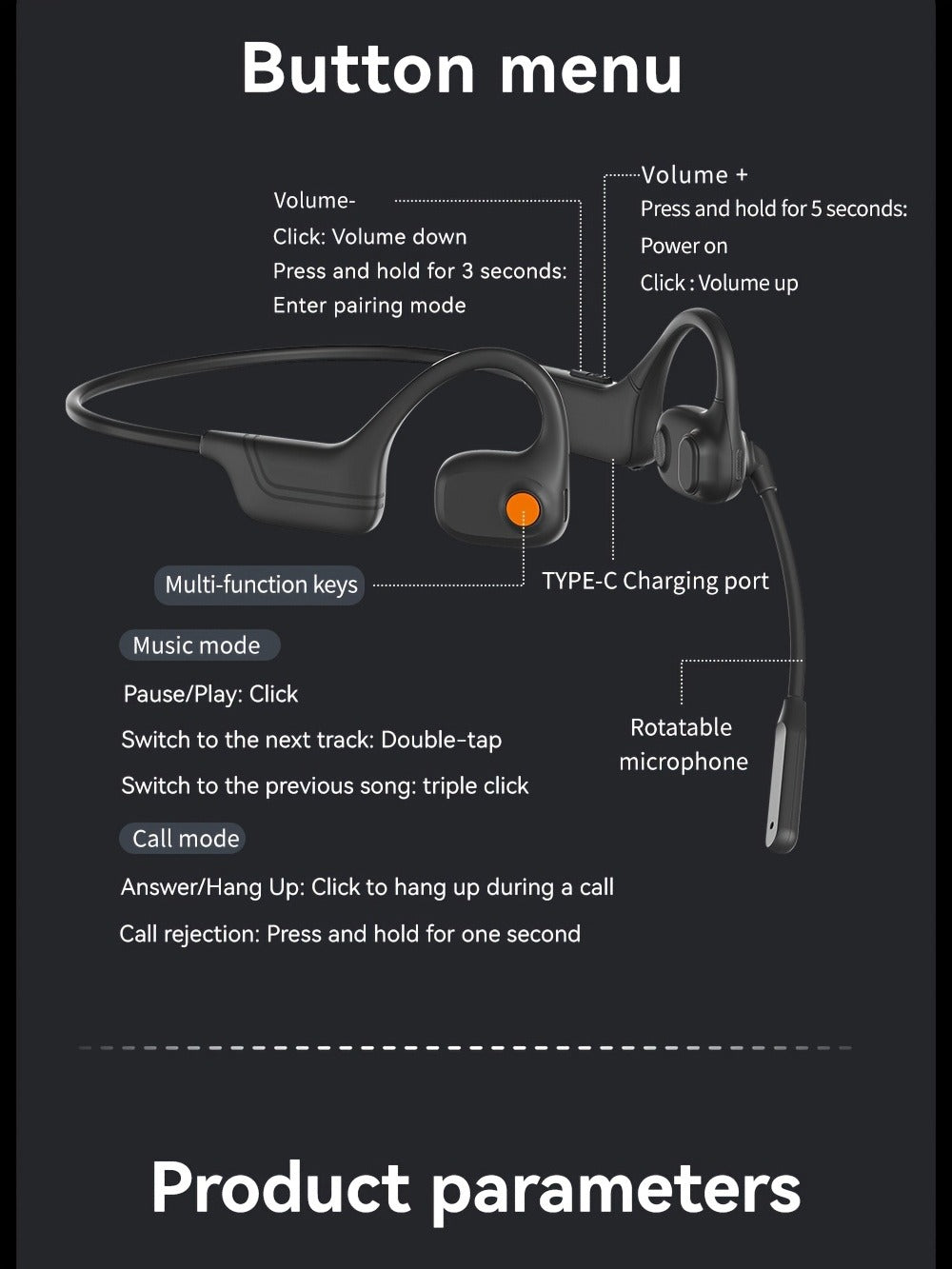 Open-Air Conduction Wireless Business Earphones Dual ENC Noise Canceling Microphones 10H Playtime for Calls Work Driving Online Meetings Outdoor Cycling Cream Black