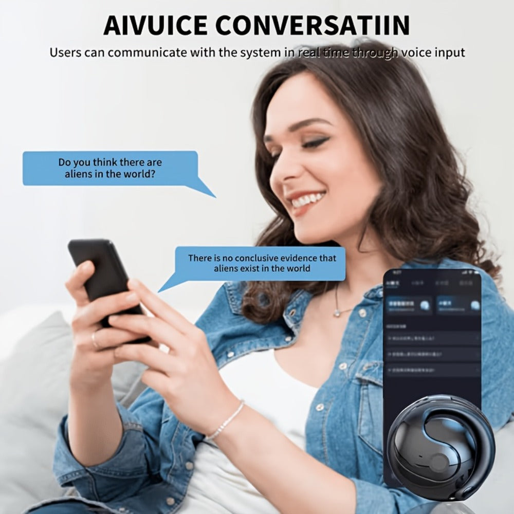 100 Language Real-Time Translation TWS Earphones Coconut Ball Pendant Wireless Earbuds Conference Recording Noise Canceling Mic Touch Control Fast Charging Type-C Free Lanyard for Travel Business