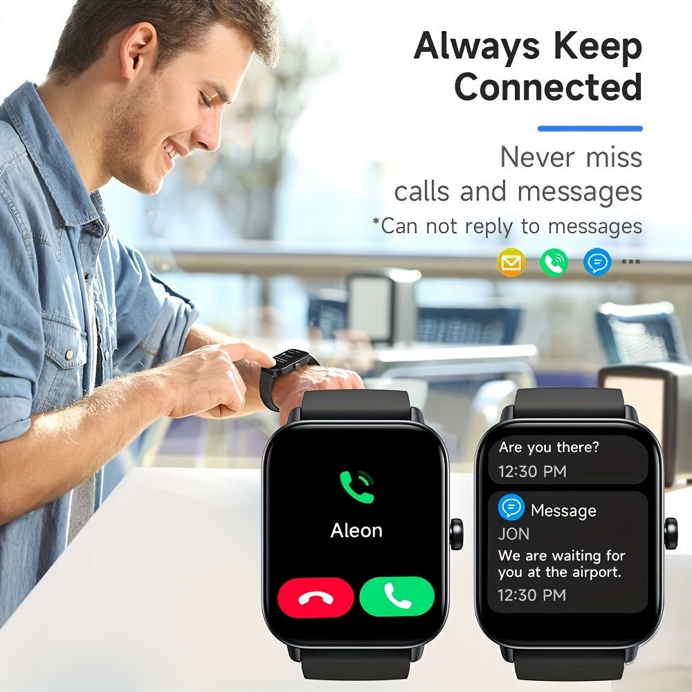 Alexa Built-in Smartwatch 1.95 Inch 360p Large Screen 100+ Sport Modes Wireless Calling Step Counter Sleep Tracker Health Monitoring USB Rechargeable Wristband Compatible with Android iPhone – Black