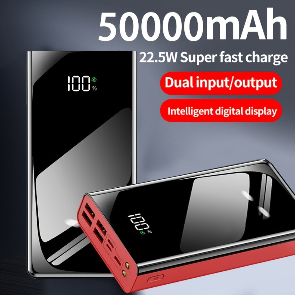 50000mAh Portable Charger Power Bank with LED Flashlight, Digital Display & Multi-Port Fast Charging – Heavy-Duty Battery Pack for Camping, Travel, Emergency, Laptops & Multiple Devices, Black/Red