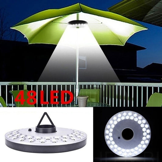 Patio Umbrella Light, 48 LEDs with 3 Brightness Modes and Hanging Hook, Battery Powered