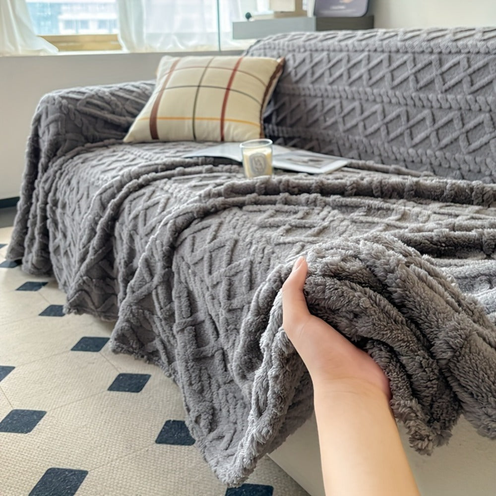 Sofa Throw Cover Shu Velveteen - 300GSM Soft Plush Couch Slipcover Pet Friendly Machine Washable Solid Color Protector for Armchair Loveseat Sectional Sofa, 3 Sizes 5 Colors