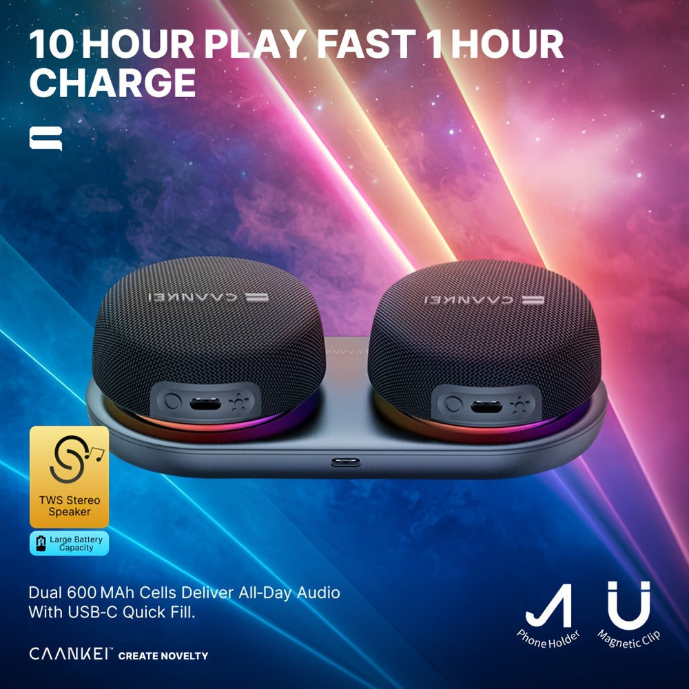 Portable Dual Speaker with Charging Base, 60-Hour Super Long Battery Life, Strong Bass Stereo Surround Sound, Compact Wireless Speaker for Computer Laptop Mobile Phone Desktop Home Office