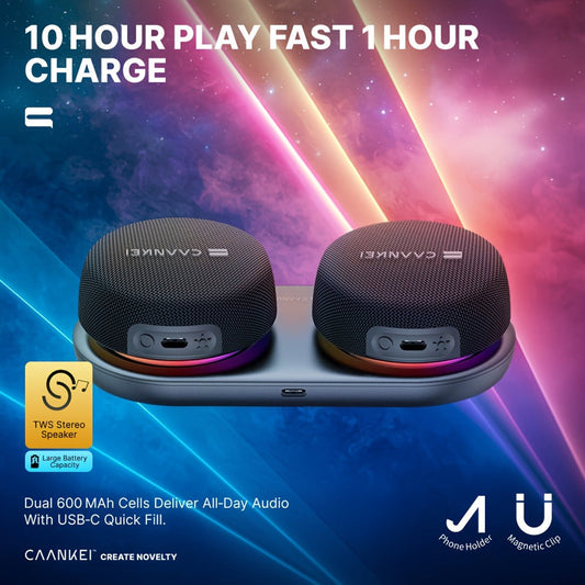 Portable Dual Speaker with Charging Base and Up to 60-Hour Battery Life