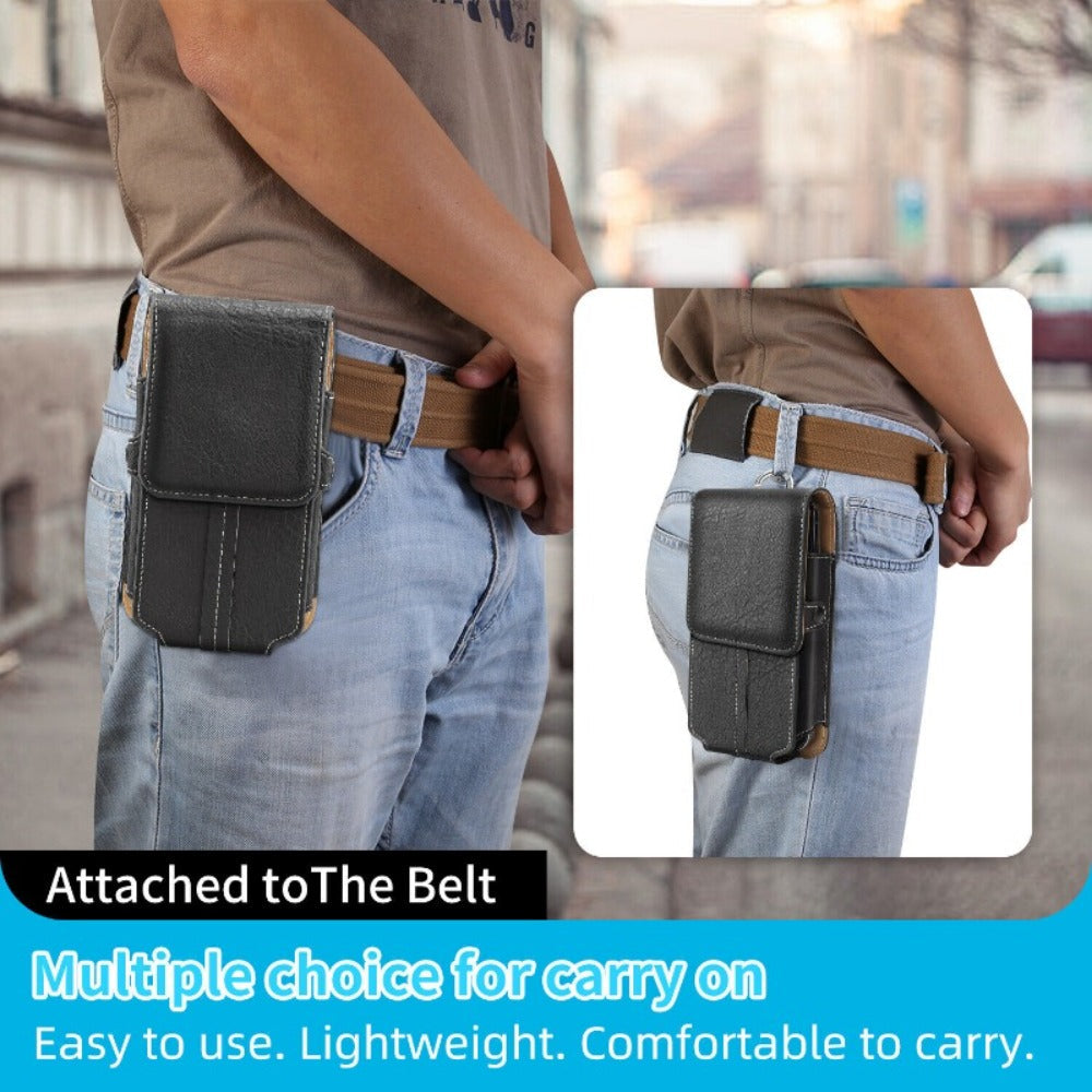 Phone Holster Belt Clip PU Leather Universal Waist Pouch 5.2–7.2 Inch – Vertical Carry Case with Metal Clip & Belt Loop for iPhone 16 15 14 13 12 11 Pro Max Plus, Samsung Galaxy S25 S24 Ultra A Series