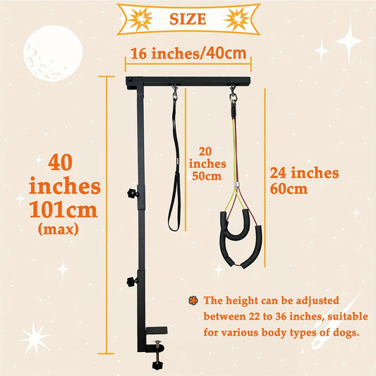 Dog Grooming Arm with Clamp, 36-Inch Adjustable Support and No-Sit Haunch Holder