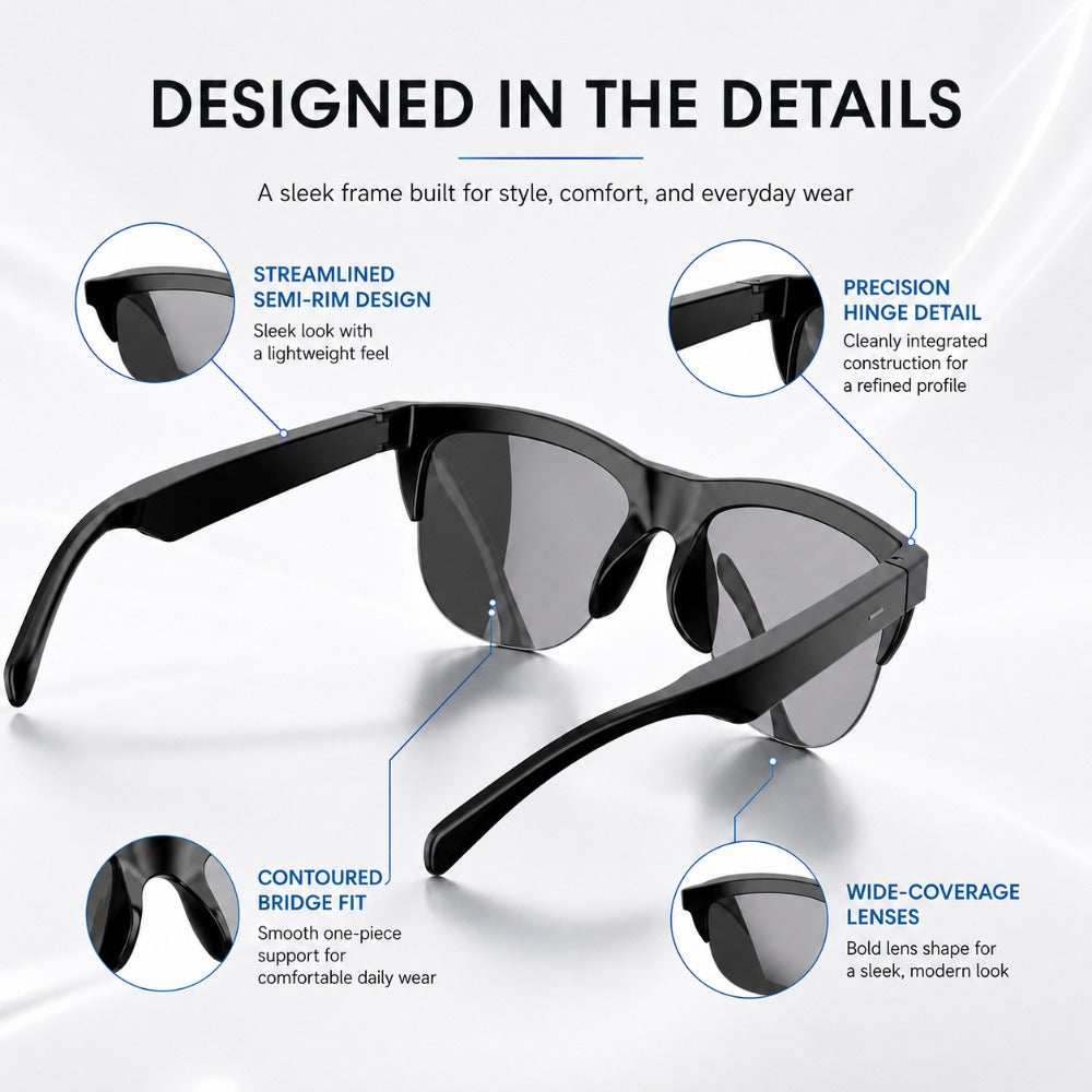 Smart Audio Glasses Open Ear Wireless HD Immersive Sound – Lightweight Eyeglasses with Built-In Mic Hands-Free Calling Music for Cycling Running Driving Outdoor Sports iOS Android
