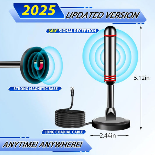 Amplified TV Antenna with 10-Foot Coaxial Cable and F-Type Connector, Stick Style