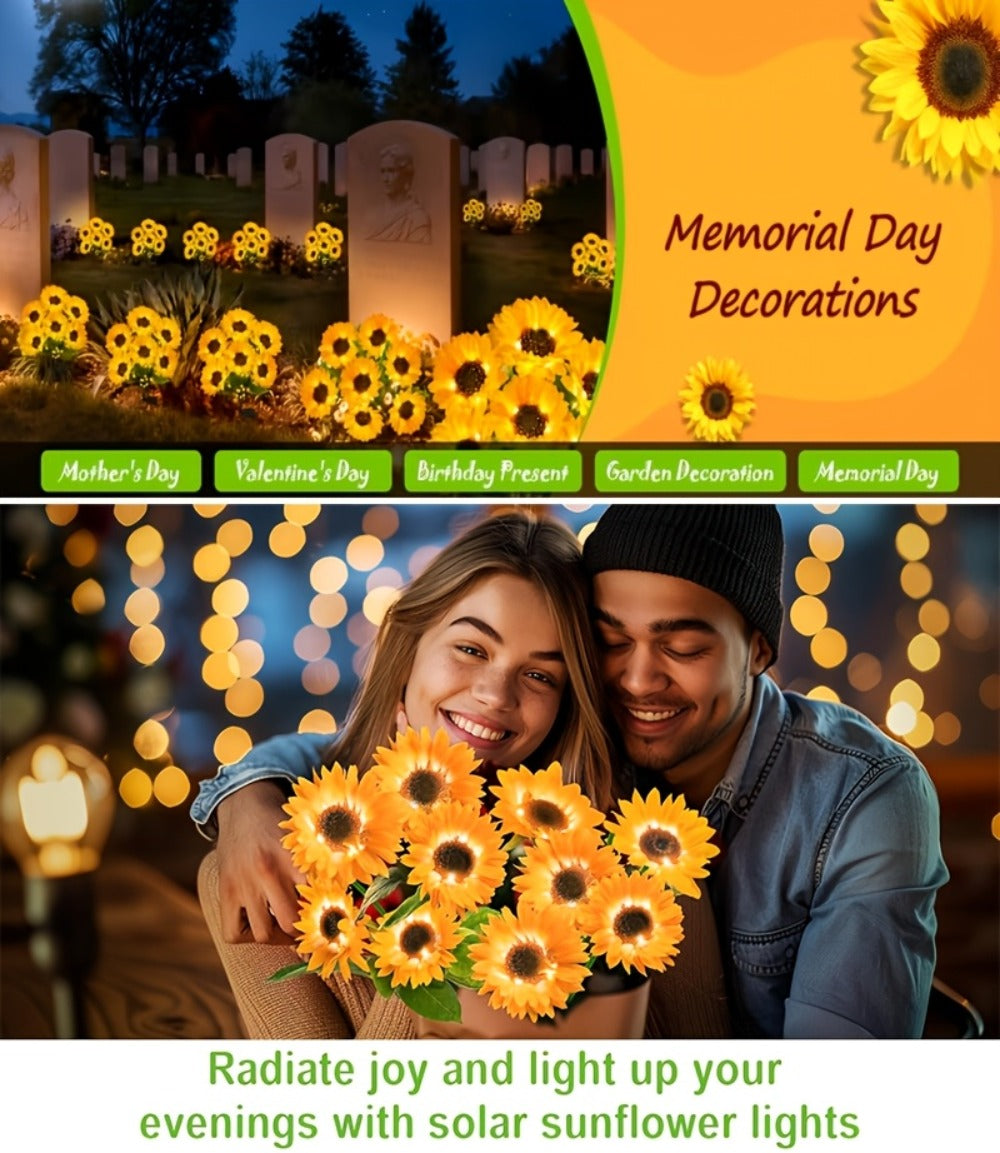 Sunflower Solar Garden Stake Lights 2 Pack - 6 LED Flower Shaped Outdoor Lawn Lights, Dusk to Dawn Auto On/Off, Weatherproof Patio Courtyard Landscape Decor, Mother's Day Birthday Gift for Mom