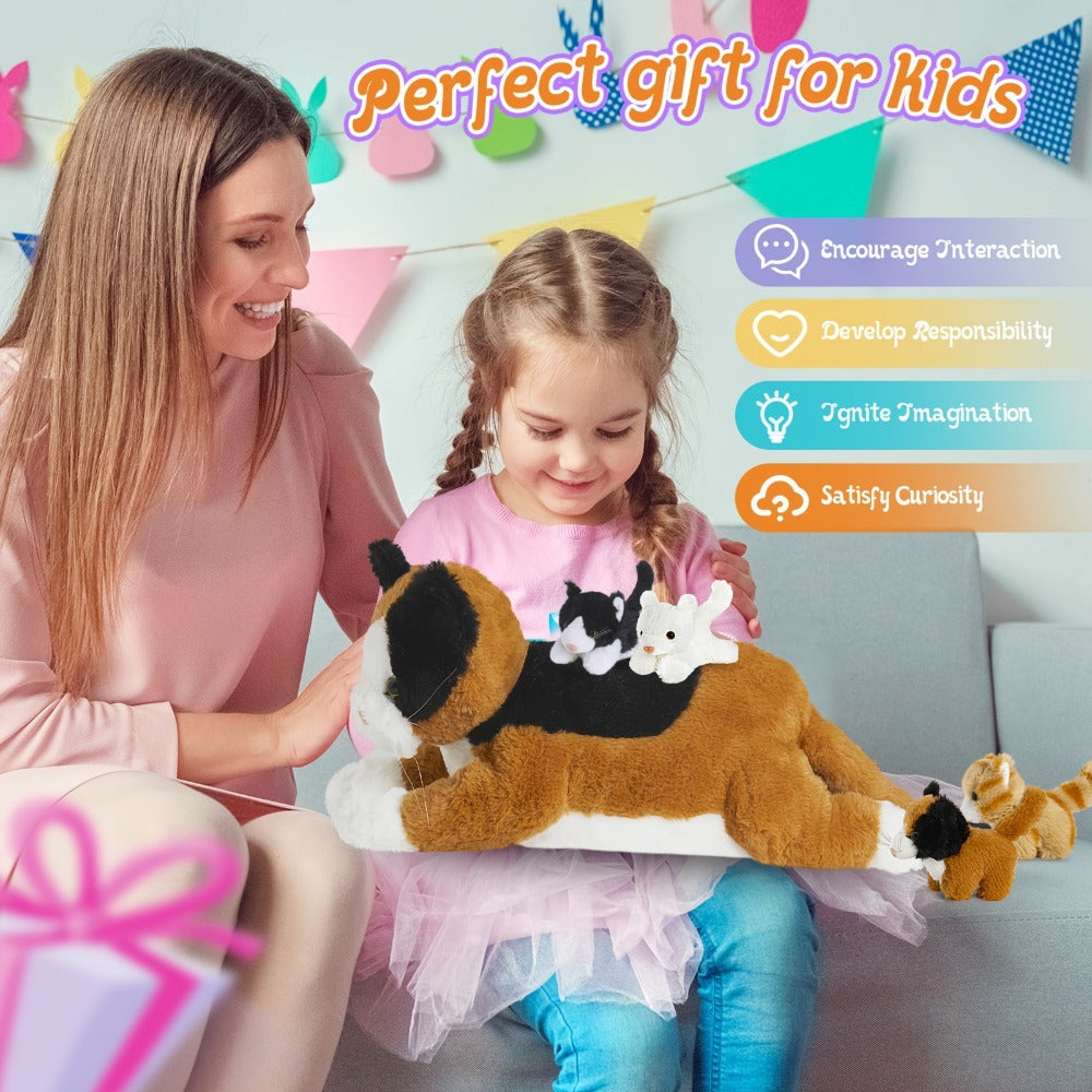 Cat Stuffed Animal Set with Mother Cat and Four Baby Kittens