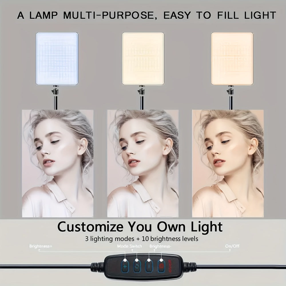 ZOMEI 10in LED Square Light Kit with 43.3in Tripod Stand & Phone Holder - Dimmable 3000K-6000K Studio Photography Lighting for Video Recording, YouTube, TikTok & Game Streaming