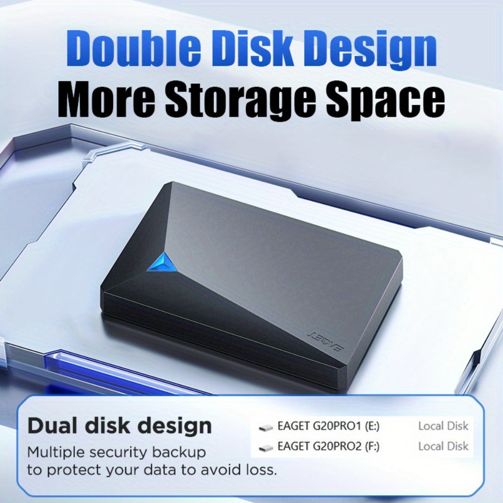 1TB Dual-Disk External Hard Drive USB 3.0 5Gbps High Speed 2.5 Inch Portable HDD Plug and Play for PC Laptop Mac PS4 Xbox Smart TV Data Backup Storage Drive