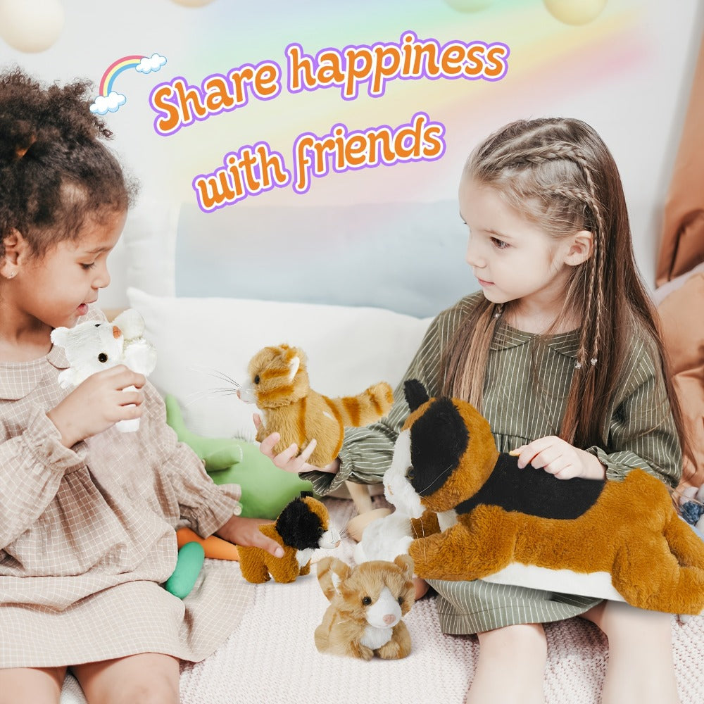 Cat Stuffed Animal Set with Mother Cat and Four Baby Kittens