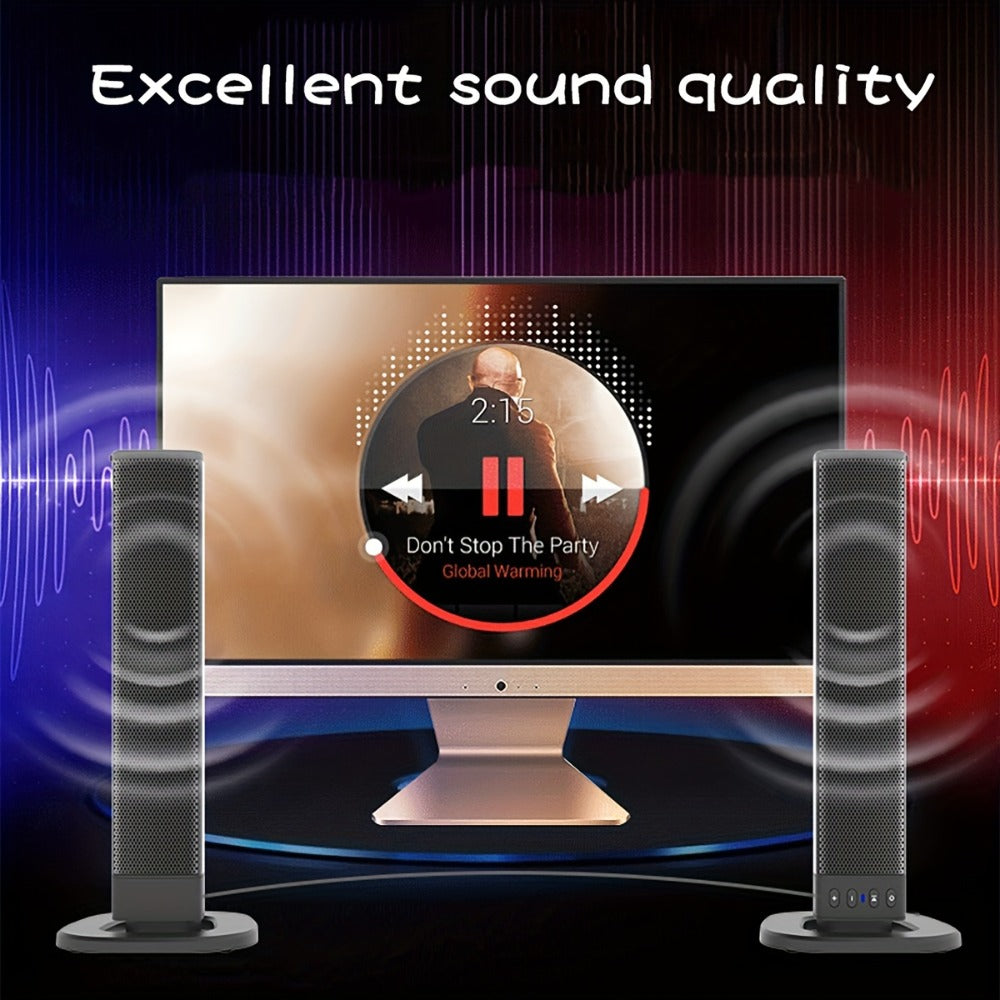 Detachable 20W TV Soundbar with Wireless Subwoofer, 3D Surround Sound Home Theater Speaker System, TF/AUX/FM/RCA/TWS, 4 Speakers, 2000mAh Battery, for TV PC Movie Game