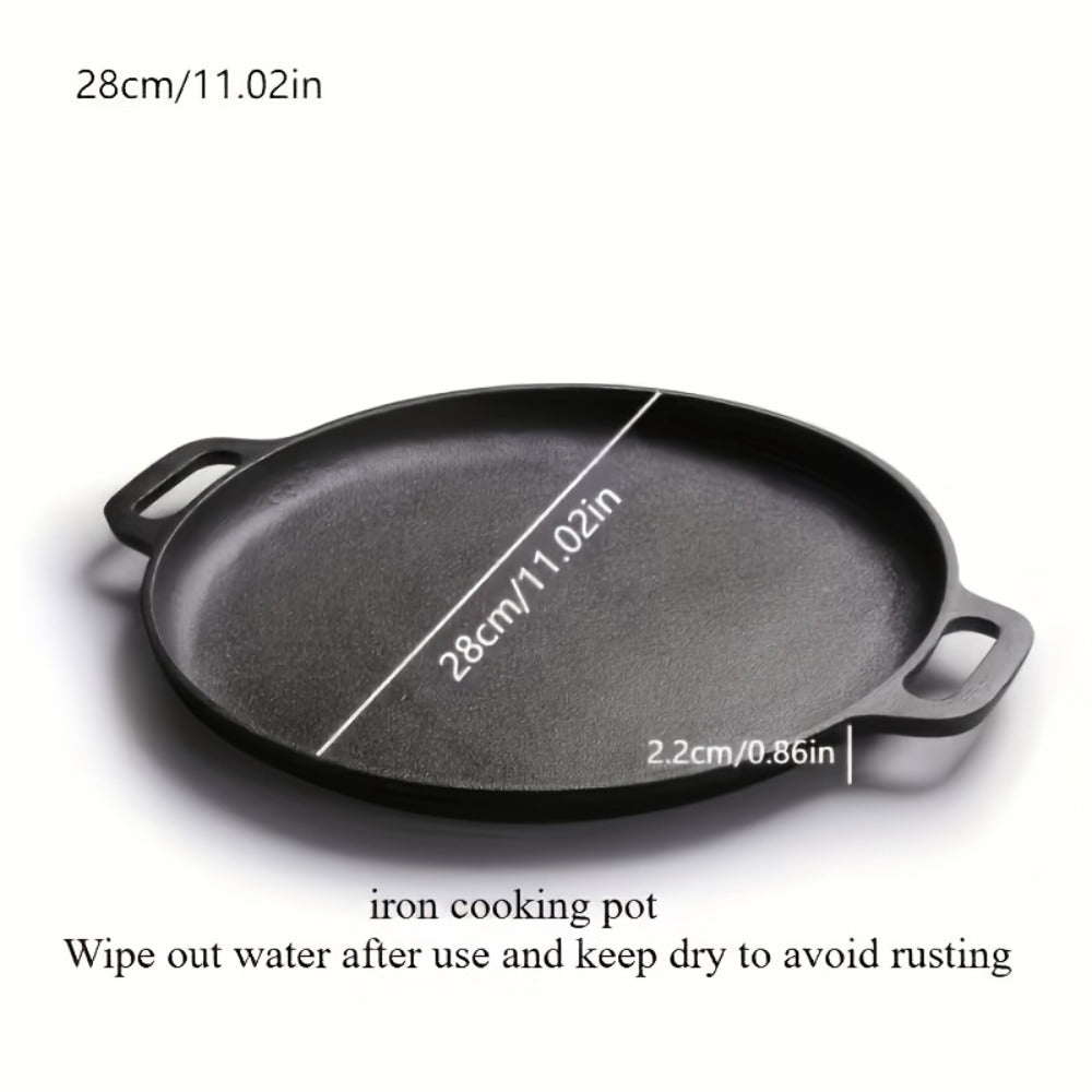 Cast Iron Skillet 11 Inch Pre-Seasoned Round Grill Pan with Dual Loop Handles – Even Heating for Oven, Stovetop, Campfire & Grill | Heavy-Duty Kitchen Cookware for Pizza, Steak & More