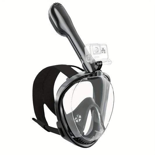 Full Face Snorkel Mask Panoramic – Large Frame Silicone Dry Top, Anti-Fog Wide View, Camera Mount, Waterproof Diving Mask for Adults Scuba Snorkeling L/XL