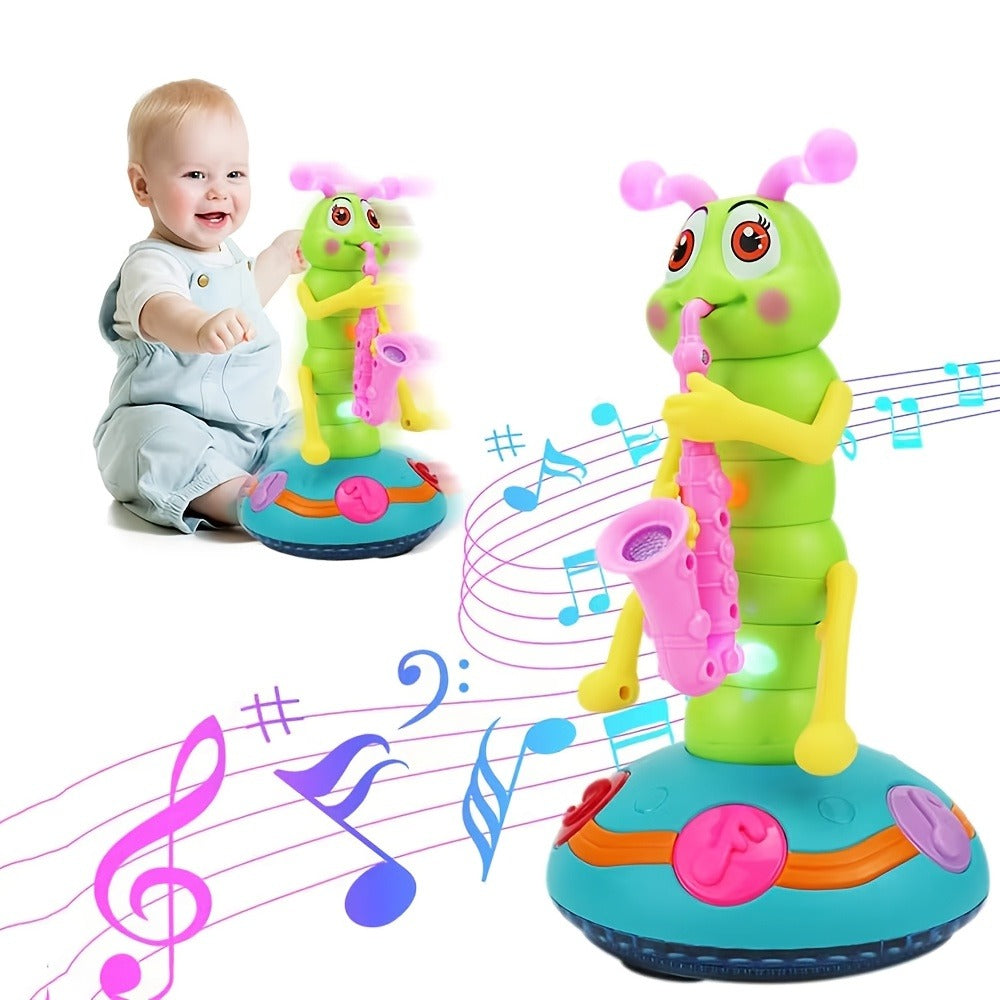 Caterpillar Saxophone Toy for Kids with LED Lights & Music - Electric Musical Instrument for Toddlers, Baby Sensory Play, Interactive Dancing Toy - Boys & Girls Birthday Christmas Gift