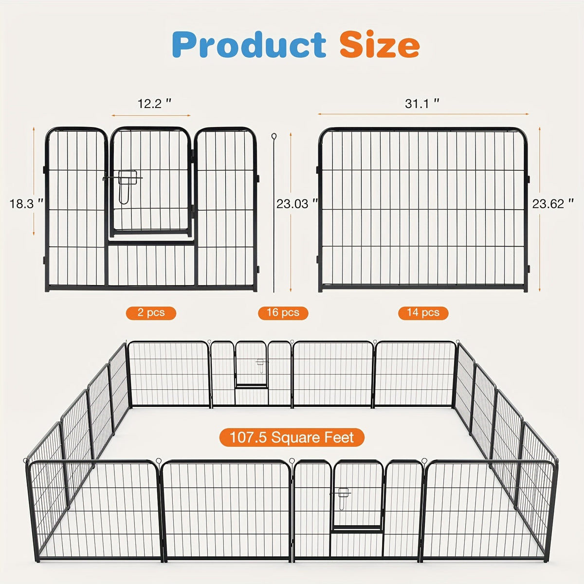 Pet Playpen Exercise Pen for Dogs 8 or 16 Panel Modular Indoor Outdoor Dog Fence - 24 32 40 Inch Height Options for Small Medium Large Dogs & Puppies Sturdy Portable Enclosure