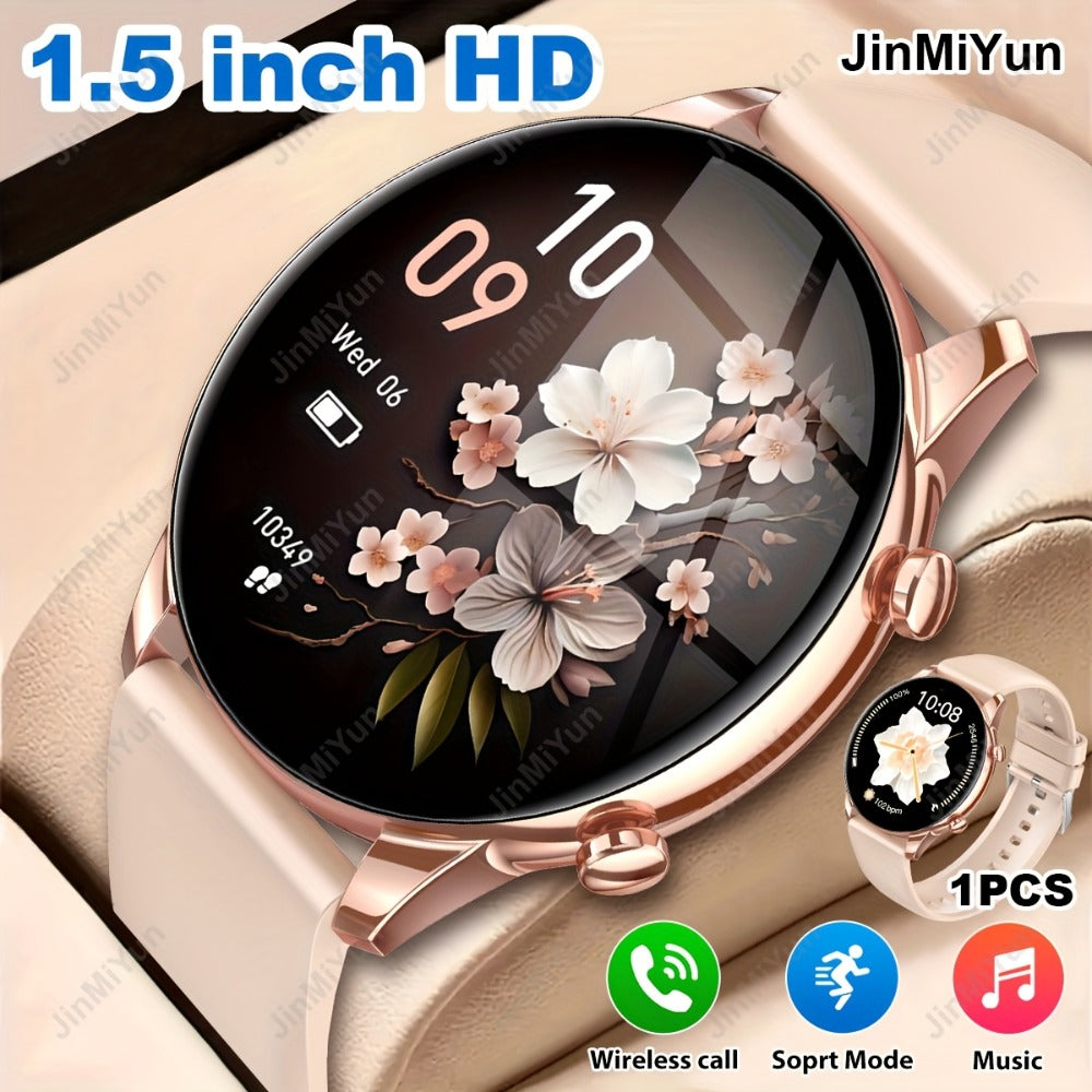 Remote Photo Capture Smartwatch 1.5 Inch Full Touch Screen Wireless Calling Music Playback Multiple Sport Modes Heart Rate Blood Oxygen Sleep Activity Tracker Message Alerts Outdoor Fitness Watch Men Women Black Silver Gold Pink