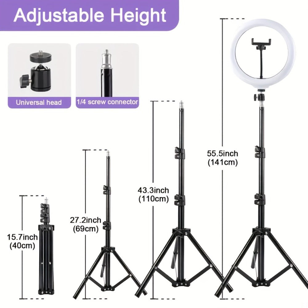 Desk Stand Ring Light 10/18 Inch LED Phone Fill Light 3 Color Temperatures Dimmable for Live Streaming Video Shooting Selfie Makeup Photography TikTok YouTube