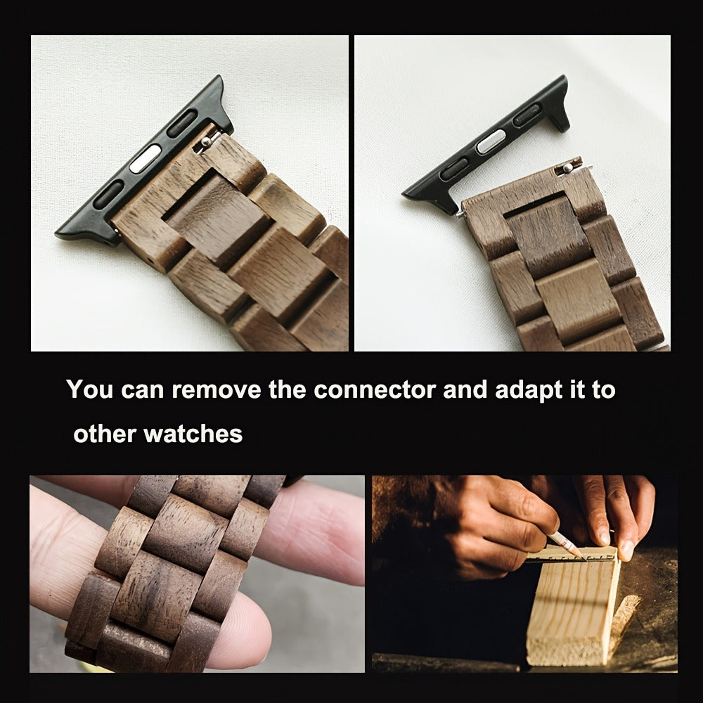 Wood Apple Watch Band Natural Walnut & Blackwood Replacement Strap – Lightweight Adjustable Buckle, Compatible with Apple Watch Series 3–10 SE Ultra 38 40 41 42 44 45 49mm – Dark Brown Black Mixed
