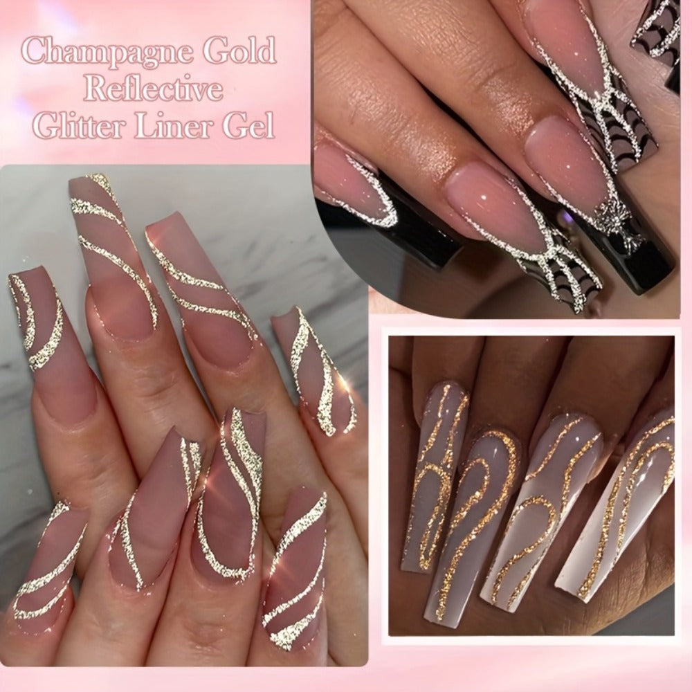 Reflective Glitter Line Gel Nail Polish 9pcs Set – LED Cure Stripe Liner Pull Line Graffiti Sparkling Nail Art Kit for Salon & DIY Home Manicure, 5ml Each Long Lasting Chip Resistant
