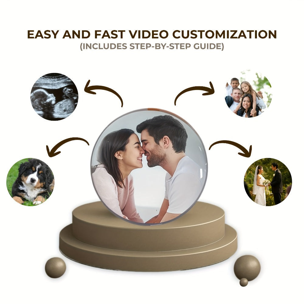 Crystal Ball Video Player Gift 2.7 Inch LED Light-Up Digital Sphere - Upload Your Own Videos & Photos, Personalized Keepsake for Anniversary Birthday Wedding Valentine Christmas, 3 Colors