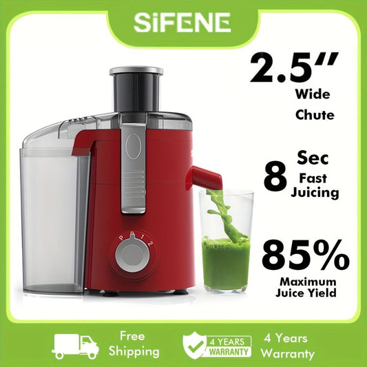 Centrifugal Juicer with Wide Feed Chute and 2 Speeds for Fruit and Vegetables - Red