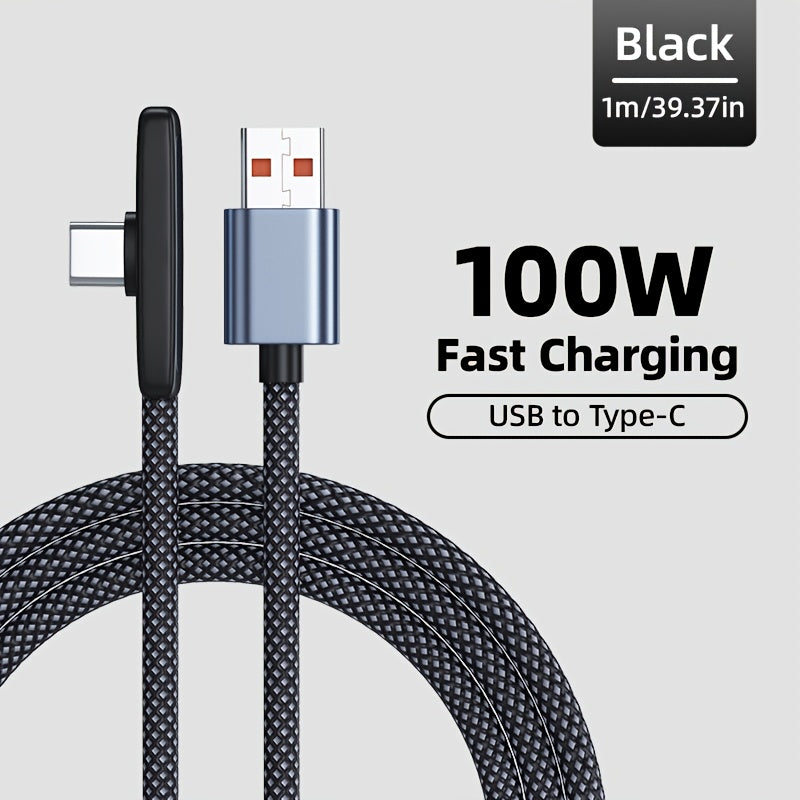 Right Angle 90 Degree USB-C to USB-C Cable 100W PD Fast Charging – Elbow Type-C Charger Cord Oxygen-Free Copper for iPhone 16 15 Samsung Galaxy MacBook Android Laptop | Data Sync Right Angle Charger