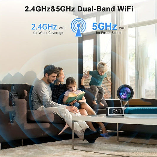 2K WiFi Clock Camera with Dual-Band WiFi, Color Night Vision & Two-Way Audio