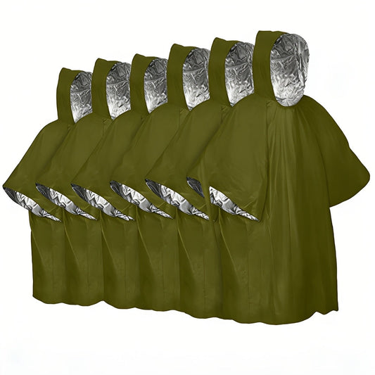 Emergency Mylar Ponchos 6-Pack with Hood, Reversible Foil Design