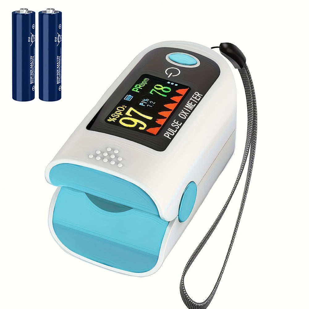 Fingertip Pulse Oximeter Blood Oxygen Monitor – SpO2, Heart Rate & Perfusion Index Display, Digital Finger Clip O2 Meter for Home Use & Sports, Batteries Included