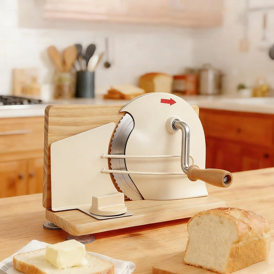Manual Bread Slicer with Adjustable Thickness, Hand Crank and Suction Base