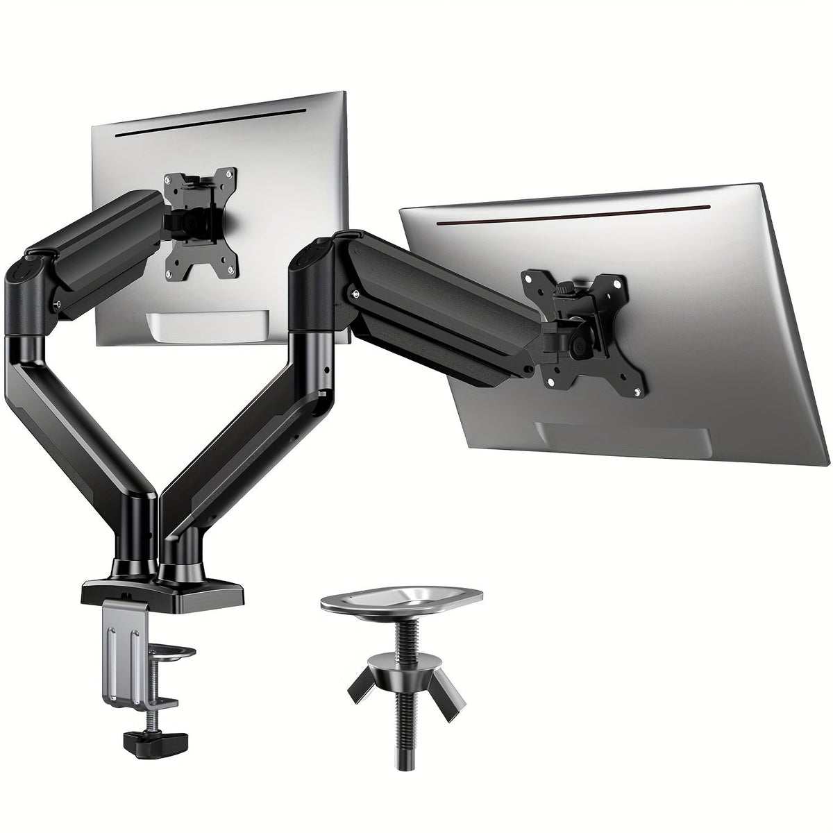 Dual Monitor Stand for 32 Inch Screens, Full Motion Dual Monitor Arm with 180° Swivel Tilt 360° Rotation, VESA 75/100mm, Max 22 lbs Each Arm, Adjustable Height for Home Office Desk Setup