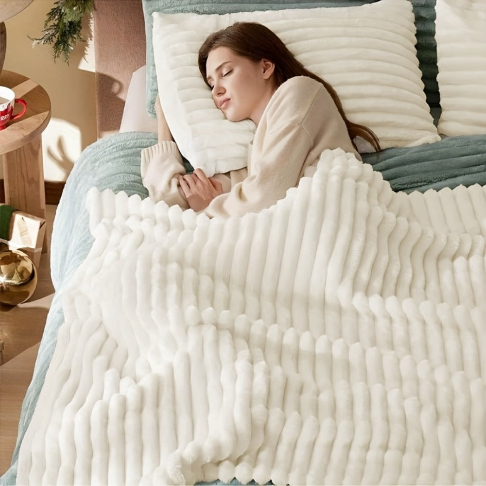 Reversible Faux Rabbit Hair Blanket – Thickened Soft Thermal Throw for Bed, Nap, Office & Camping, All Season, 4 Colors, 5 Sizes