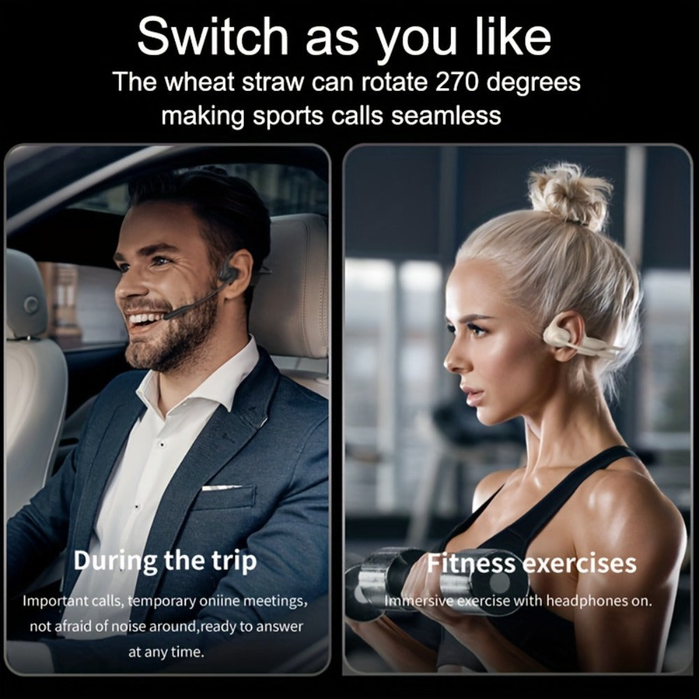 Open-Air Conduction Wireless Business Earphones Dual ENC Noise Canceling Microphones 10H Playtime for Calls Work Driving Online Meetings Outdoor Cycling Cream Black