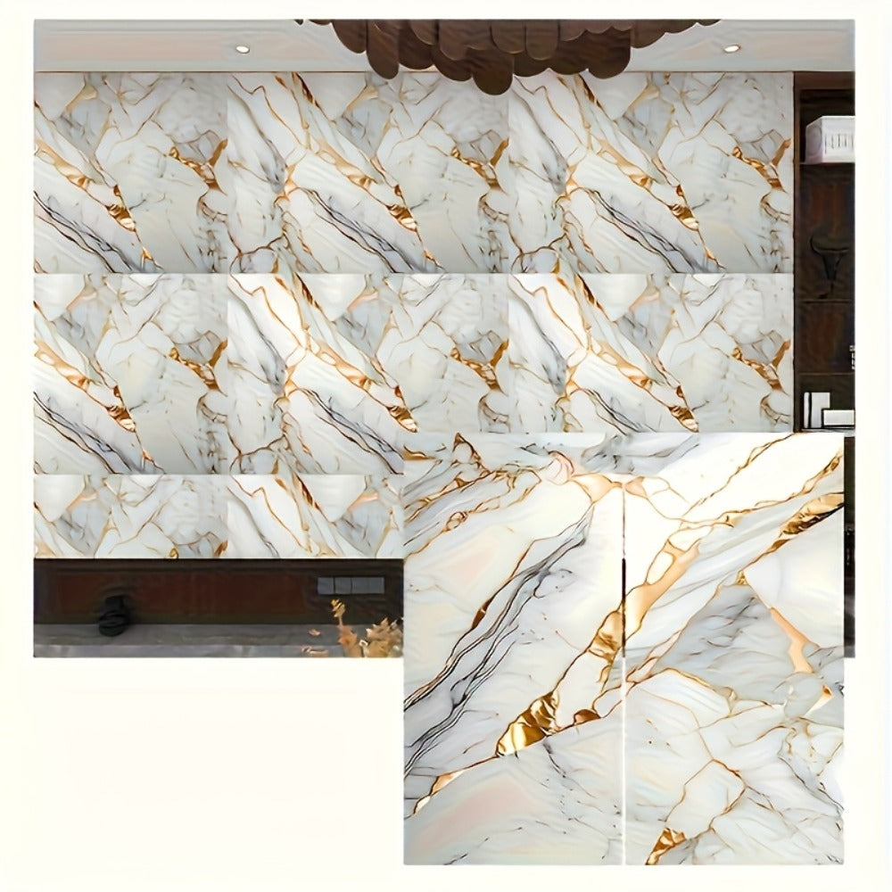 Peel and Stick Marble Tile Stickers – Self Adhesive Foam Wall Tiles for Bathroom Kitchen Office Bohemian Home Decor (50/100pcs, White/Gray/Black/Blue Gold)