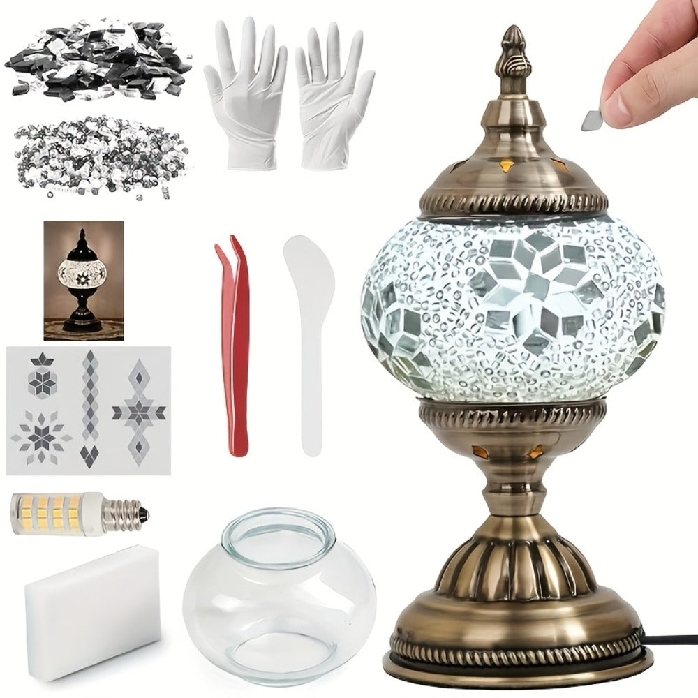 DIY Turkish Moroccan Mosaic Lamp Kit Handmade Glass Metal Brass Dimmable Bohemian Table Light for Bedroom Living Room Office Vintage Boho Decor Gift Multiple Colors 3-Color Adjustable Option