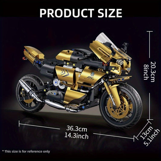 Motorcycle Building Blocks 1:10 Scale, 1000 Pcs Black and Gold Motorbike Model Kit
