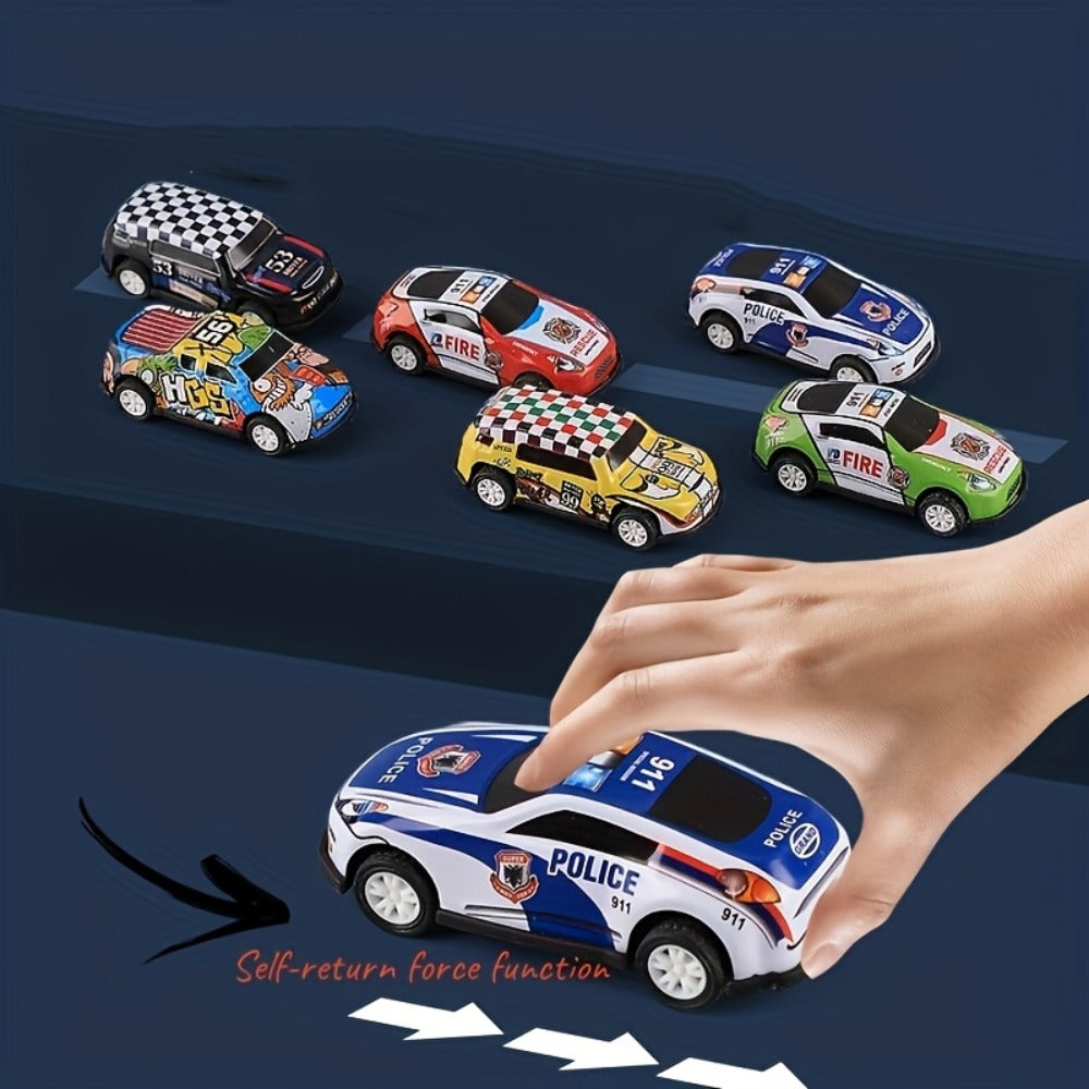 Mini Die-Cast Car Set with 54 Pull-Back Cars, 2 Stunt Cars & Play Mat