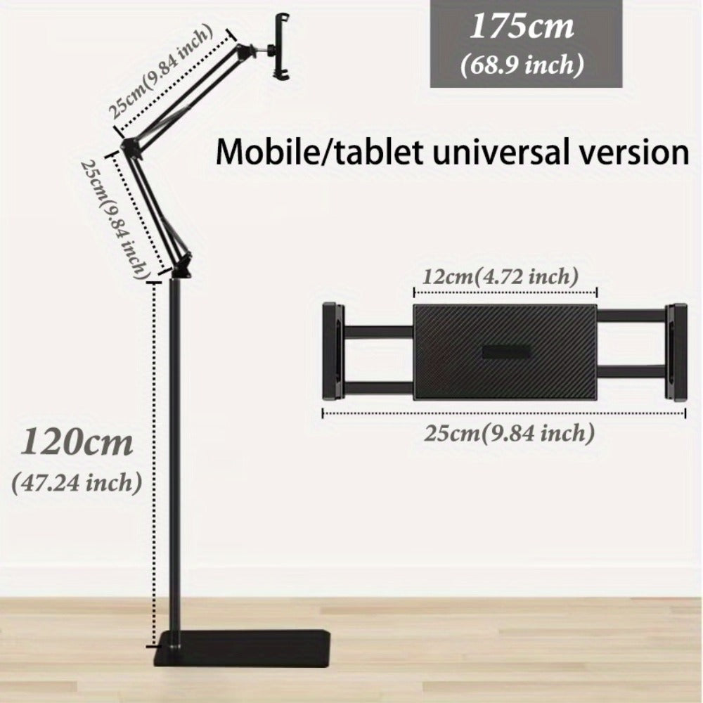 Floor Stand Phone Tablet Holder 68.9 Inch Flexible Gooseneck Lazy Bracket with 360° Rotating Head Foldable Adjustable Arm for Bed Sofa Desk Live Streaming Video Calls Hands Free Mount