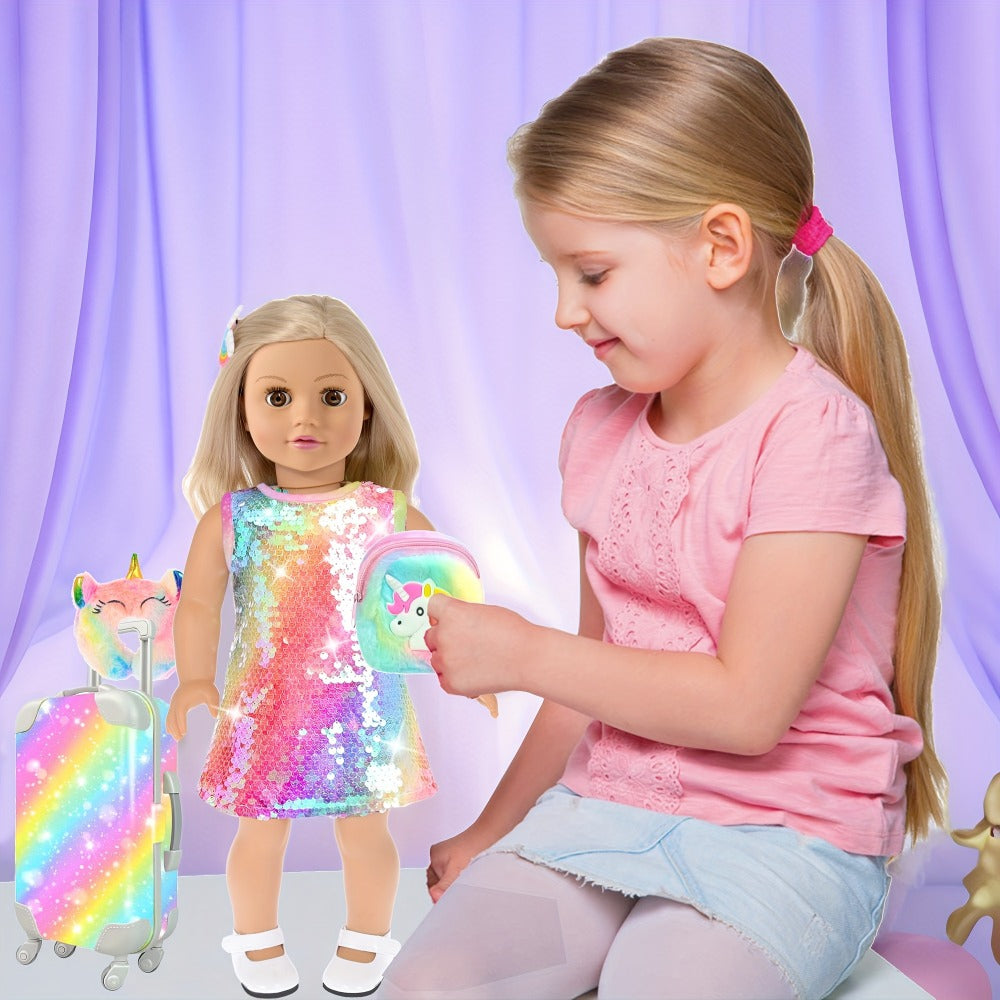 24-Piece Travel Accessory Set for 18-Inch Dolls with Suitcase and Outfit