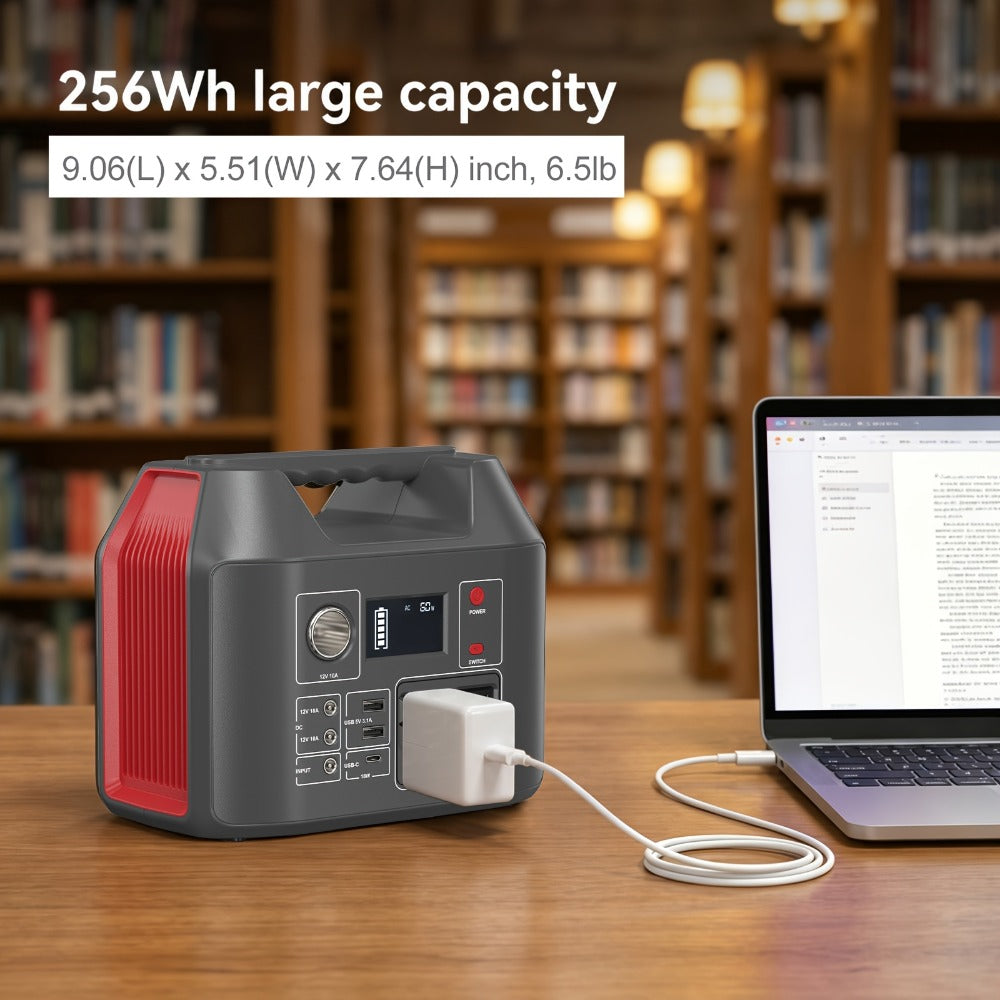 300W Portable Power Station Solar Generator with AC Outlet, DC & USB Outputs, LED Flashlight, Built-in Cooling Vents – 256Wh Lithium-Ion Battery for Camping, RV, Emergency Home Backup, Outdoor Adventures