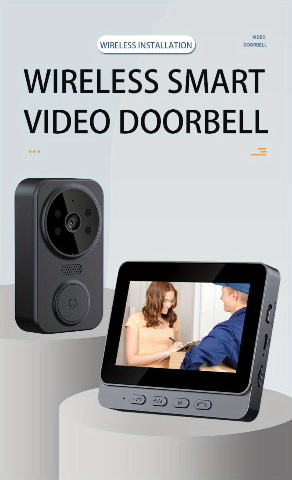 No WiFi Video Doorbell with 4.3" Indoor Monitor 1080P FHD – 120° Wide Angle, 850nm Night Vision, Two-Way Video Intercom, 2-Month Battery, SD Card Storage up to 256GB, One-Key Setup, Black
