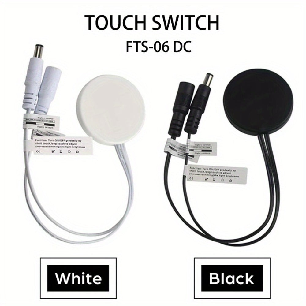 Hidden Touch Sensor LED Dimmer Switch DC 5-24V – Capacitive Touch Dimming Switch for LED Light Strip, 5A 48mm No-Drill Adhesive Mount, Works Through Wood Glass Plastic, Black & White