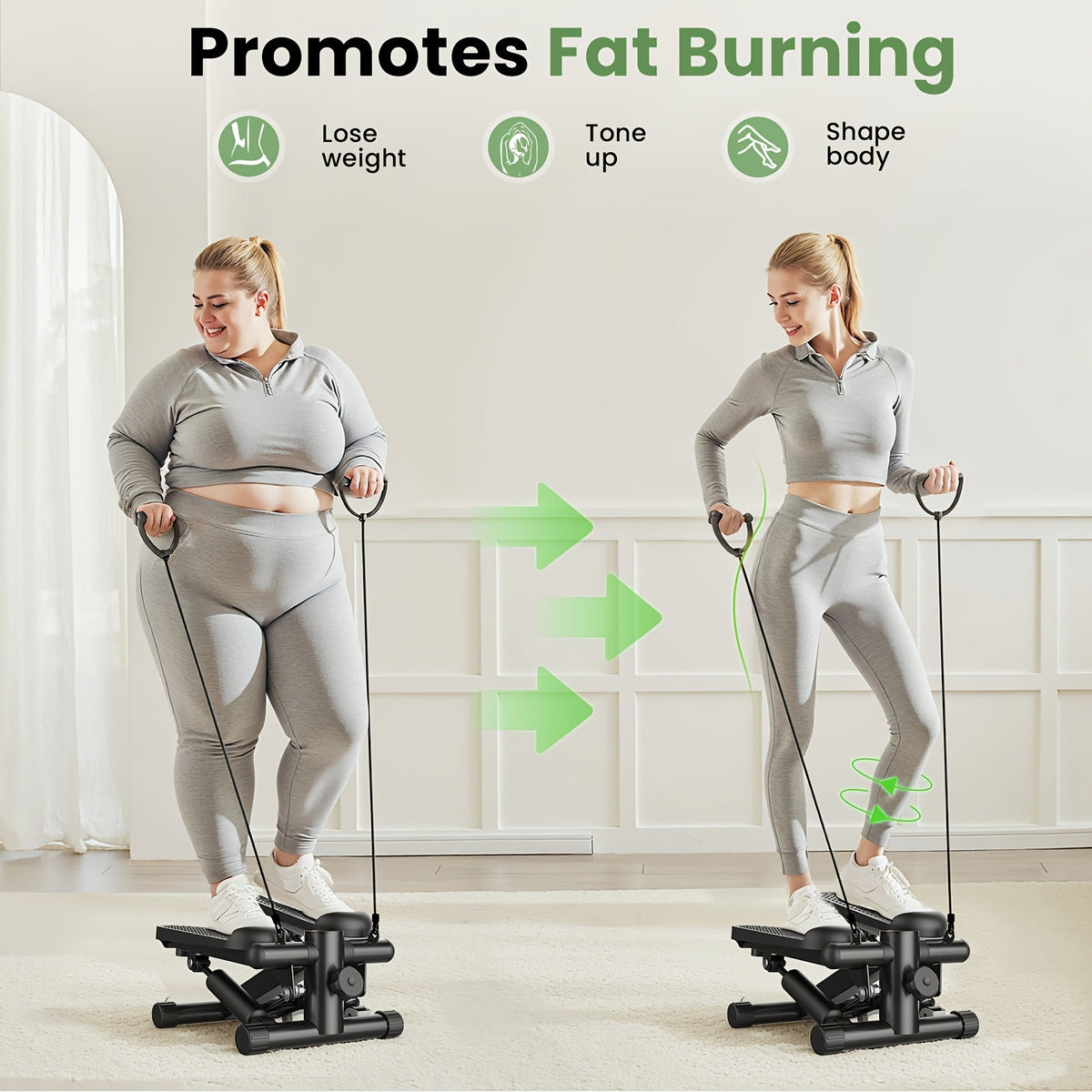 Compact Mini Stair Stepper with Resistance Bands – Twist Motion Full Body Workout Machine, 300 LBS Capacity, Portable Home Gym Cardio Step Trainer for Men Women