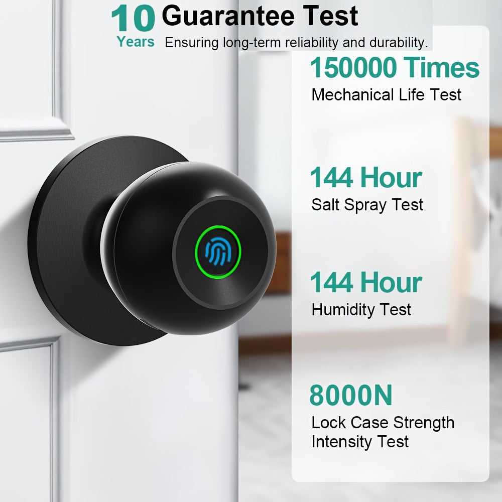 K10 Rechargeable Smart Door Knob with Fingerprint & App Control - 3-in-1 Keyless Entry, Entrance/Passage/Privacy Mode, Built-In Lithium Battery, No Battery Replacement, Matte Black & Brushed Nickel