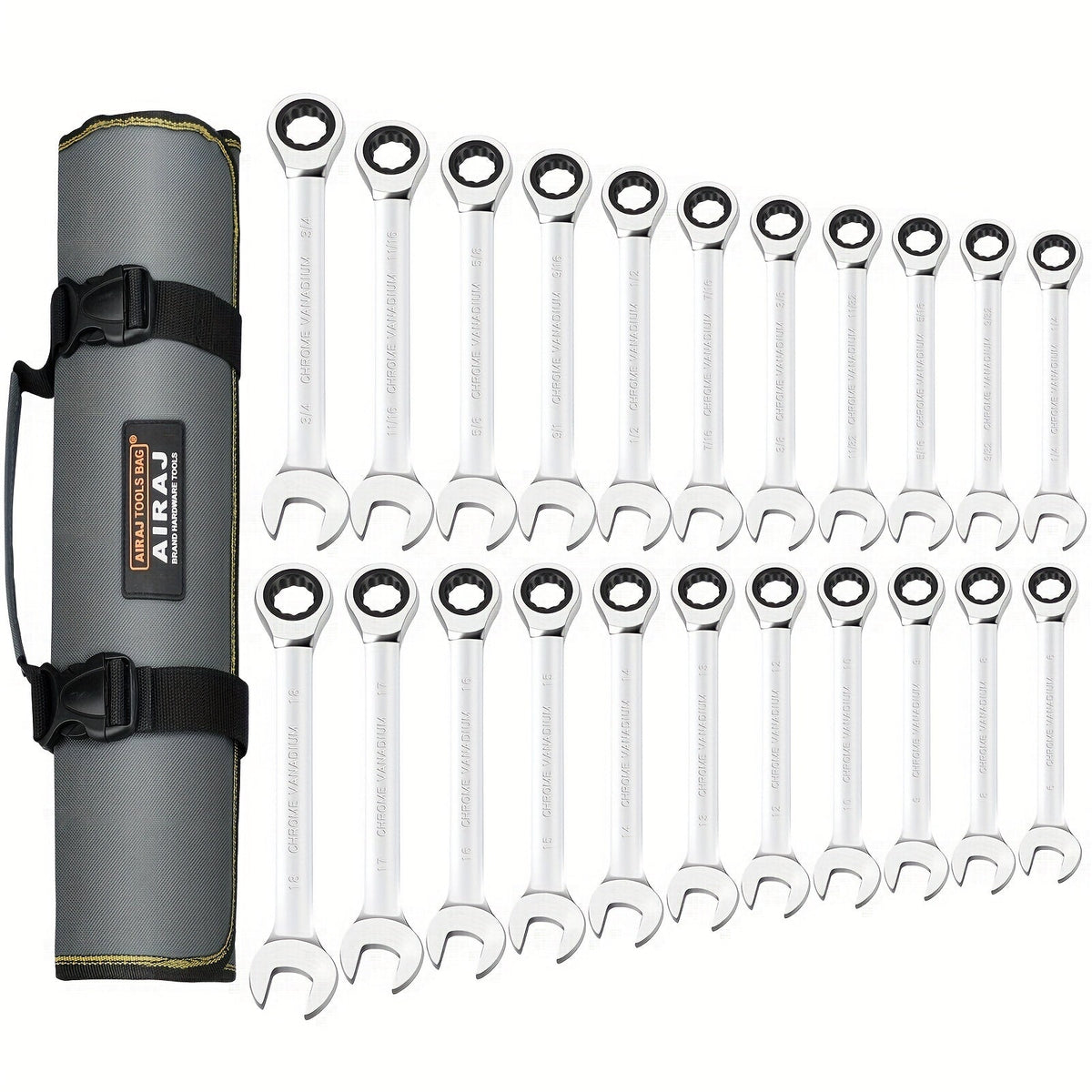 Combination Ratcheting Wrench Set 22pcs SAE & Metric, 1/4"-3/4" & 6-18mm Chrome Vanadium Steel, 72-Tooth Ratchet Wrenches with Oxford Bag, ANSI Standard for Car Repair & Home Appliance Maintenance