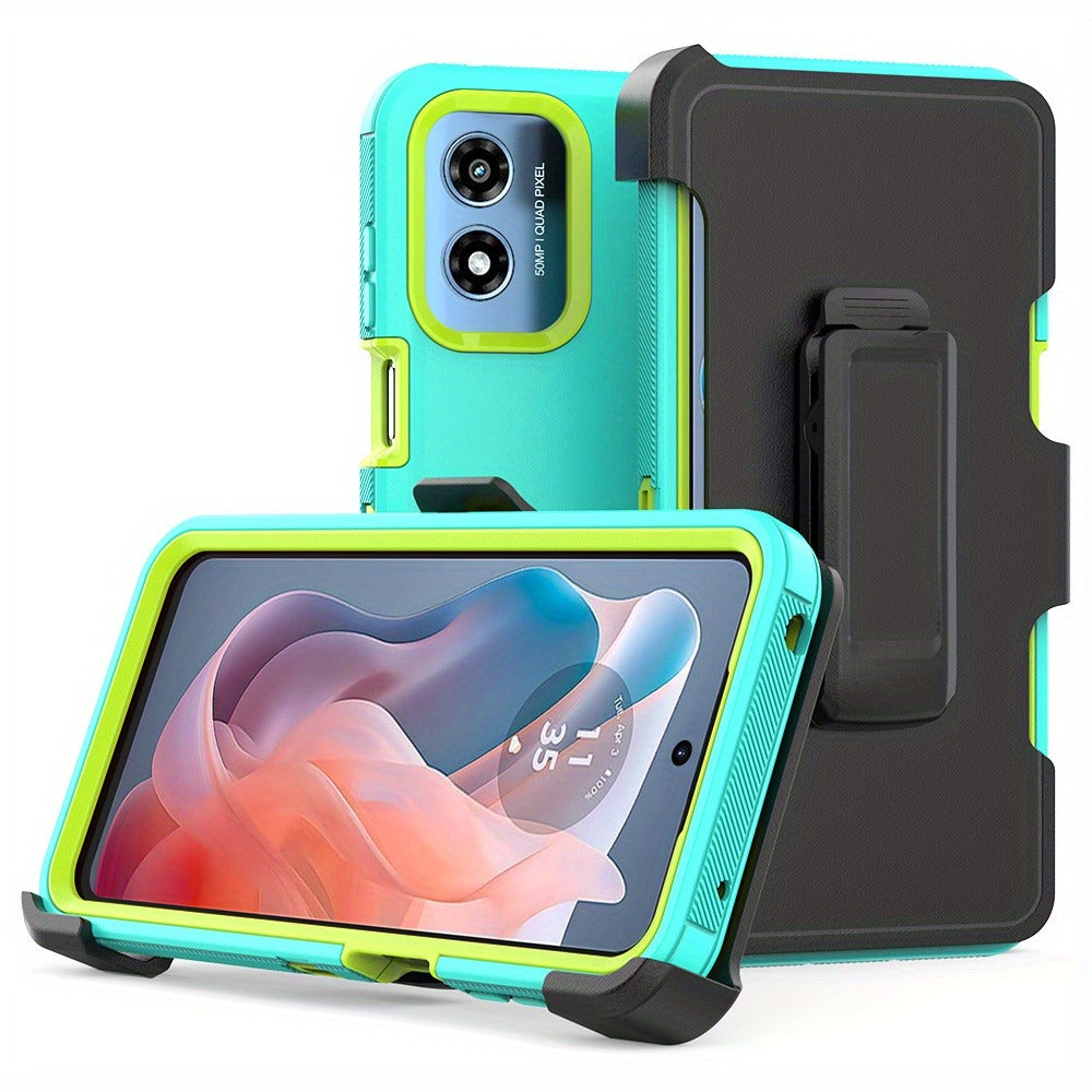 Moto G Play 2024 Heavy Duty Case Belt Clip Holster Kickstand - 3-in-1 Rugged Shockproof Protective Cover with Multi-Layer Drop Protection for Motorola Moto G Play 2024, Black Orange Blue Purple Green
